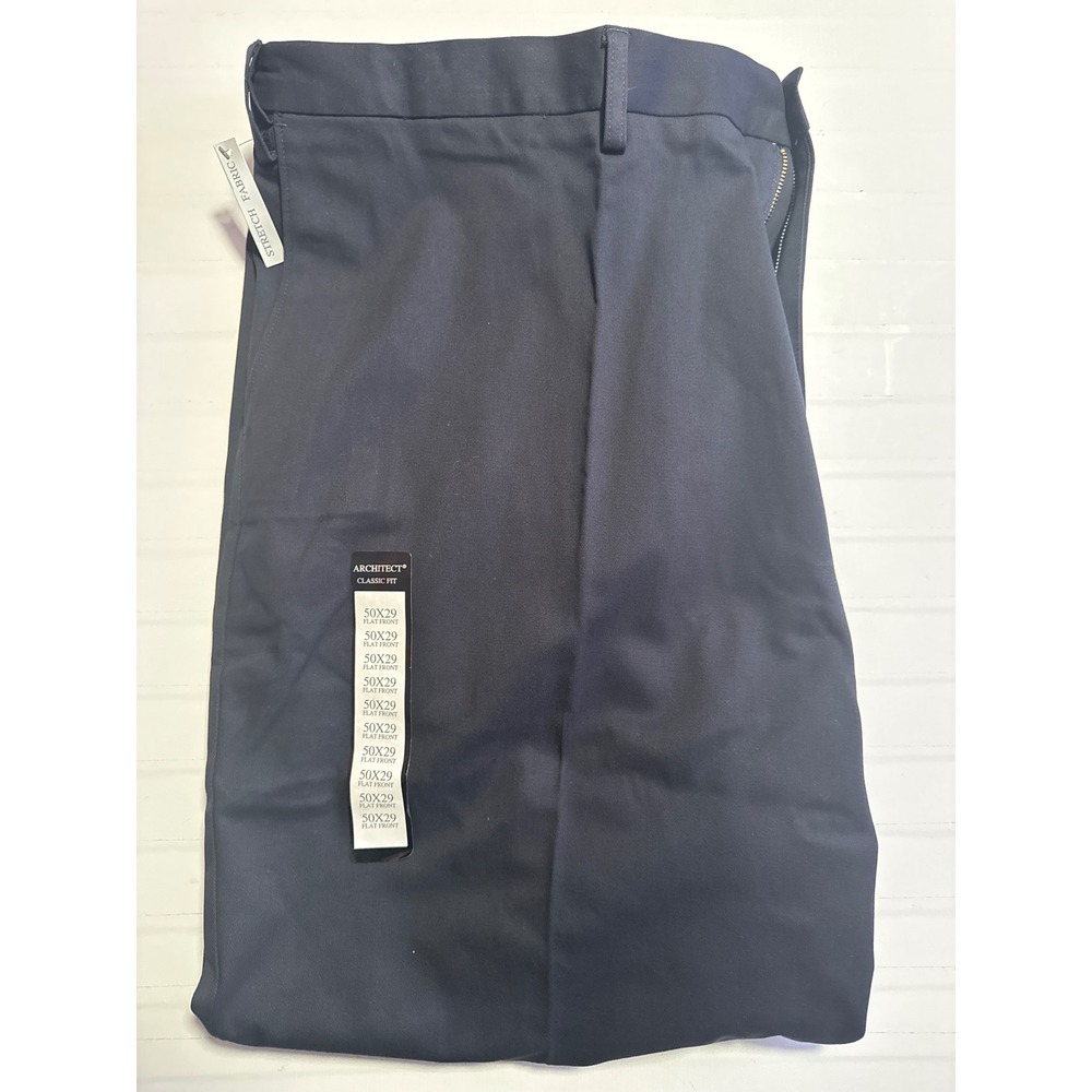 Architect Mens Premium No Iron Khaki Pants Navy Blue Classic Fit 50x29 NWT